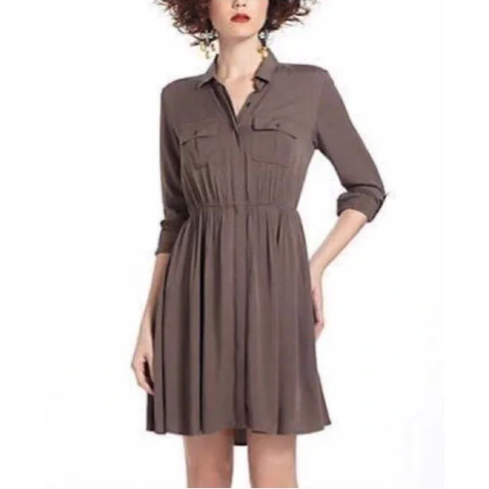 Maeve Olive Green Roll Tab Sleeve Button Front Dakota Shirt Dress Size Small